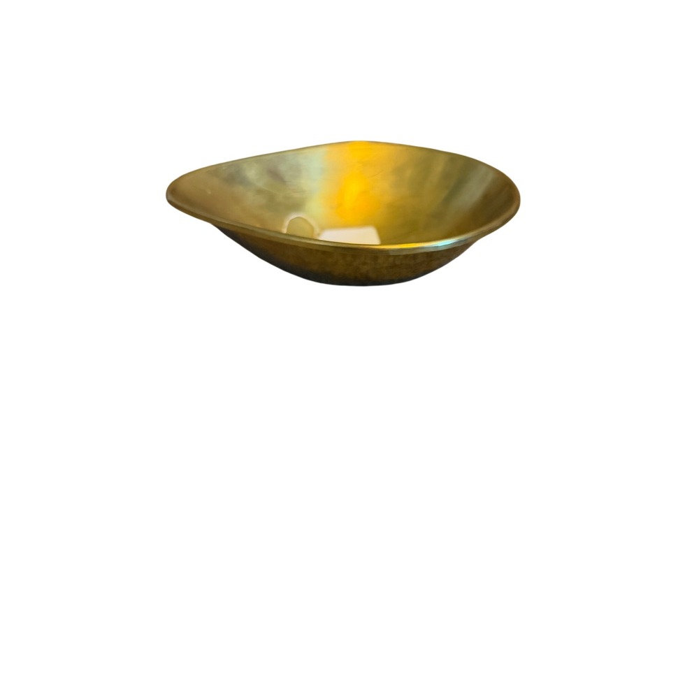 Vintage Brass Look Teardrop Trinket Bowl Mid Century Modern Catchall Dish 5in